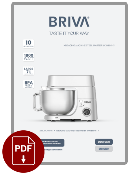 KNEADING MACHINE STEEL MASTER 1800 BH145 MANUAL